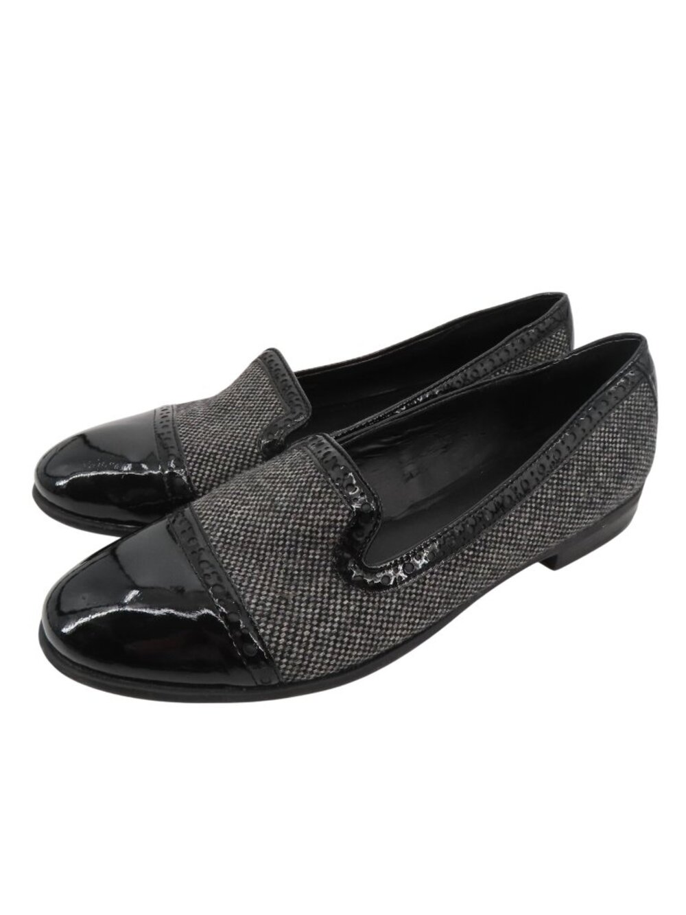 Franco Sarto Women 7.5 M TROLLEY Shiny Black Tweed Slip On Loafers Shoes Flats